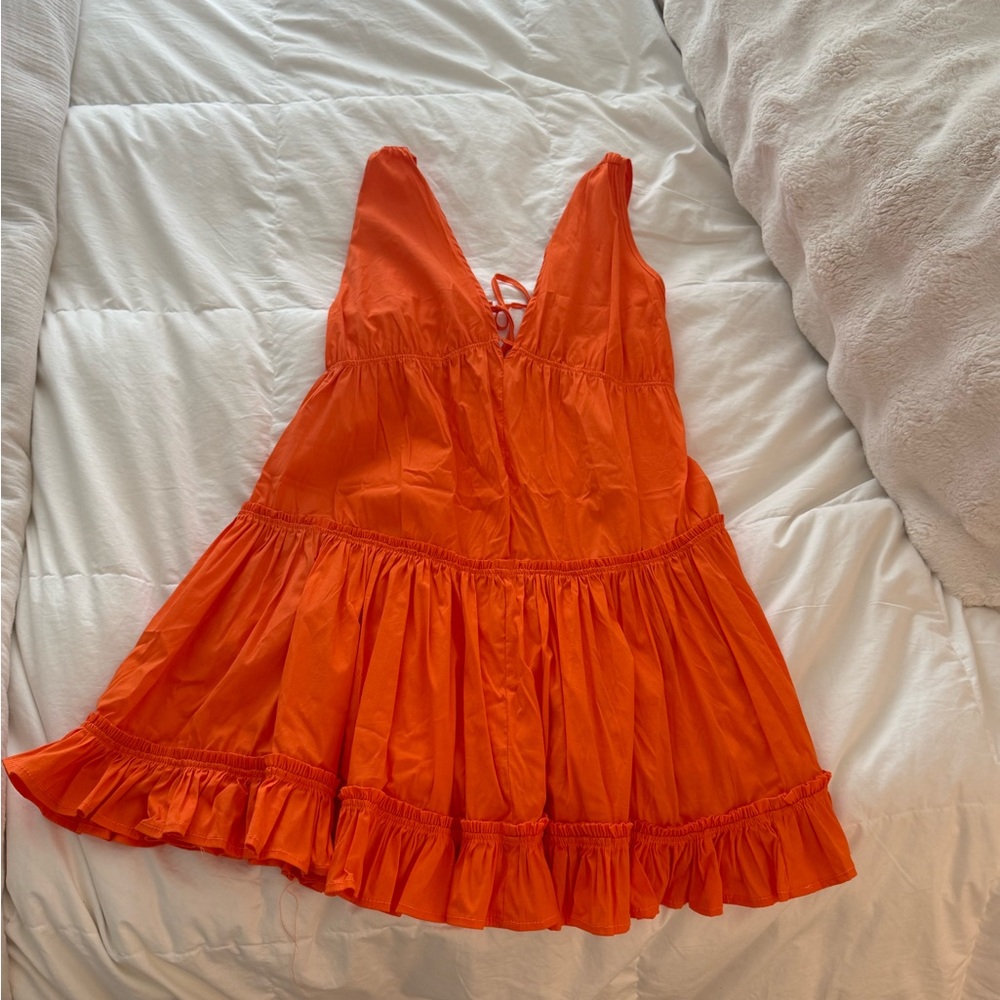 V-Neck Orange Tiered Mini Dress